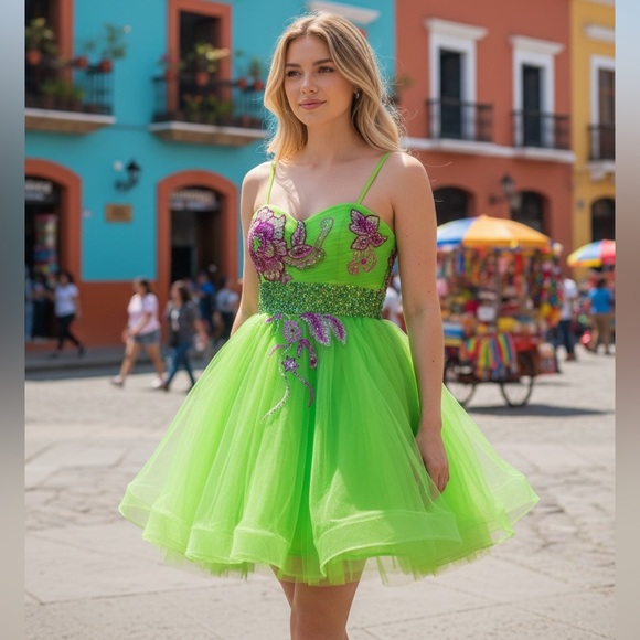 Dave & Johnny Other - Dave & Johnny Lime Green Satin Dress